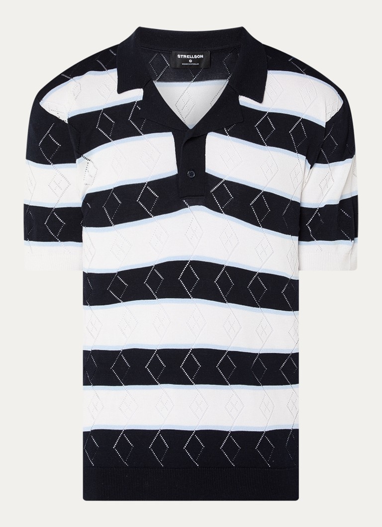 Strellson Heren Adrian regular fit polo met streepprint in de kleur Donkerblauw, maat: S