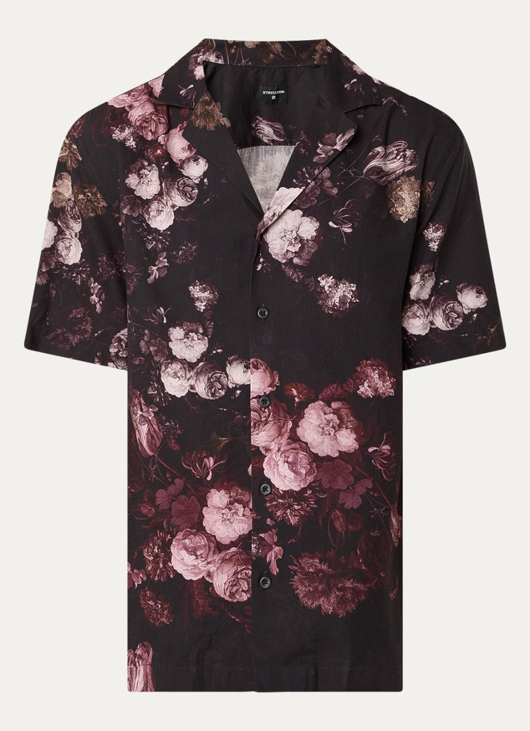 Strellson Heren Clint regular fit overhemd met bloemenprint in de kleur Zwart, maat: S