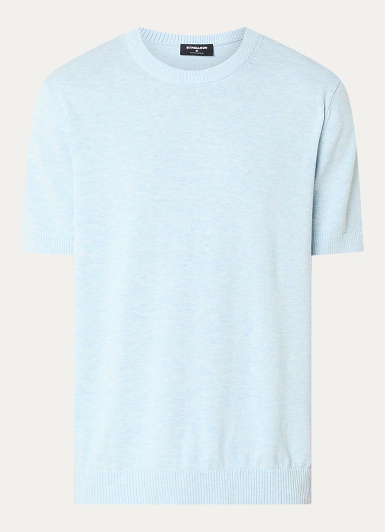 Strellson Heren Loic fijngebreide pullover met gemêleerd dessin in de kleur Lichtblauw, maat: L