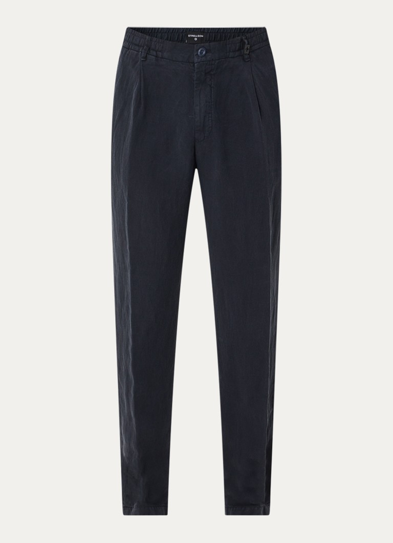 Strellson Heren Lui chino in linnenblend met steekzakken en elastische band in de kleur Donkerblauw, maat: W32/L34