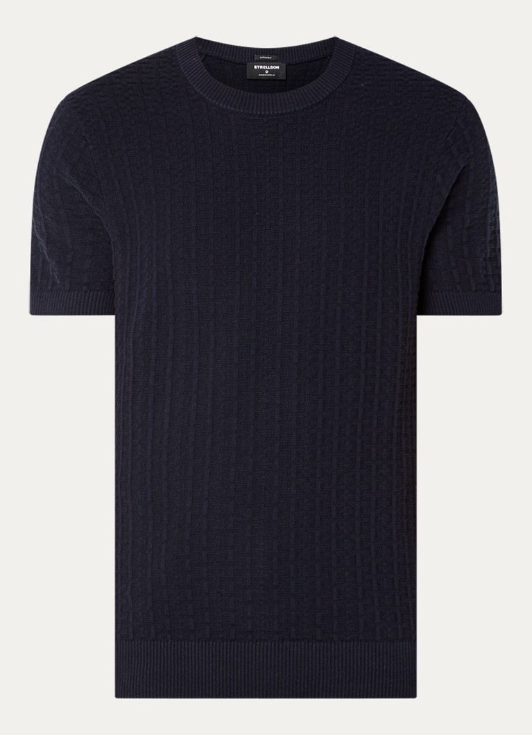 Strellson Heren Grofgebreide pullover met logo in de kleur Donkerblauw, maat: XXL