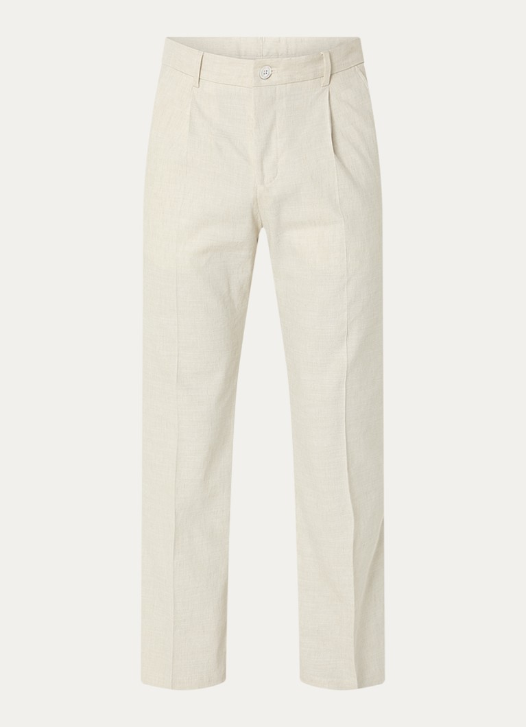 Strellson Heren Tomeo straight fit pantalon in linnenblend in de kleur Beige, maat: 54