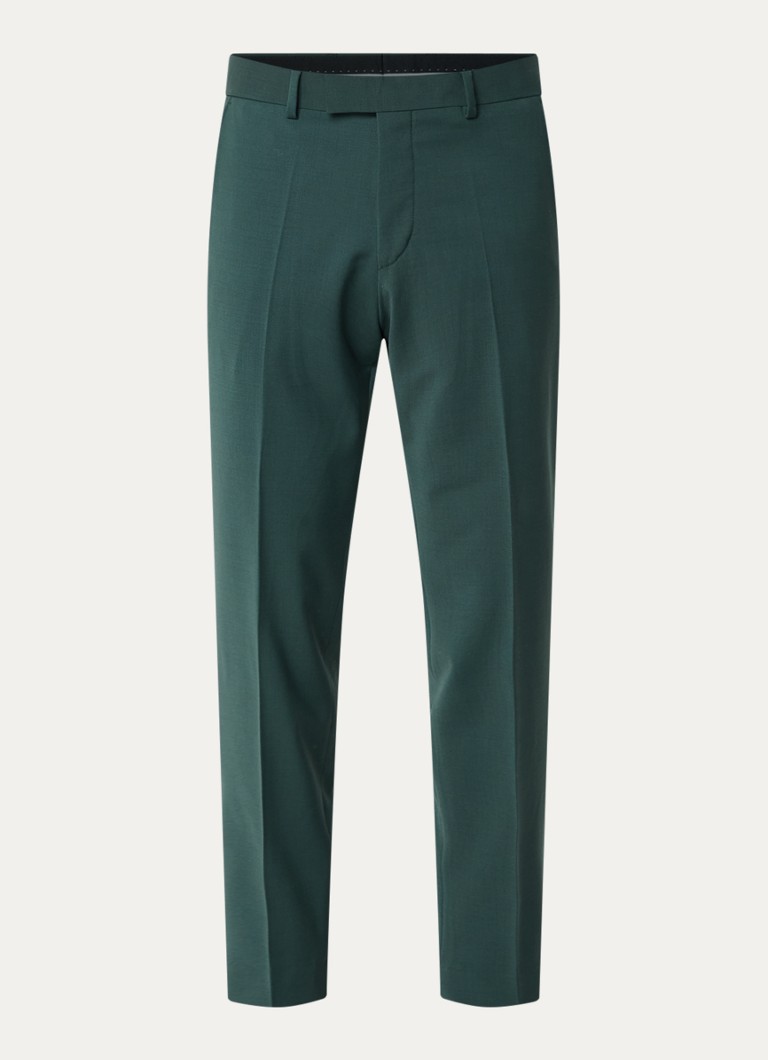 Strellson Heren Melwin slim fit pantalon in wolblend met gemêleerd dessin in de kleur Donkergroen, maat: 48