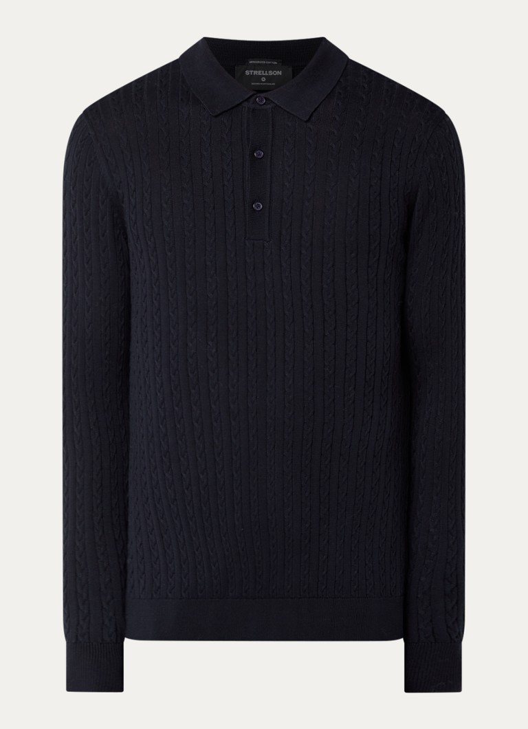 Strellson Heren Regular fit polo met structuur in de kleur Donkerblauw, maat: L