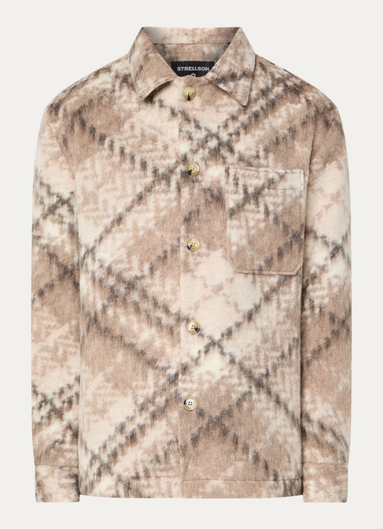 Strellson Heren Noris-J regular fit overshirt in scheerwolblend in de kleur Beige, maat: L