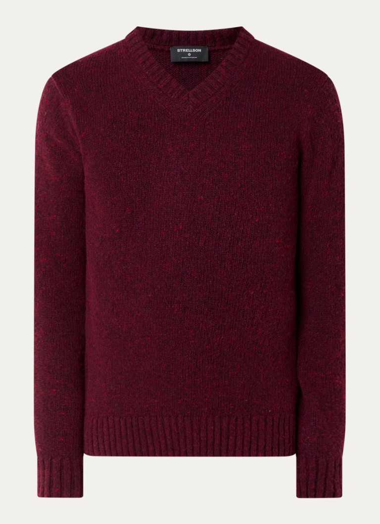 Strellson Heren Grofgebreide pullover in wolblend in de kleur Kersenrood, maat: XXL