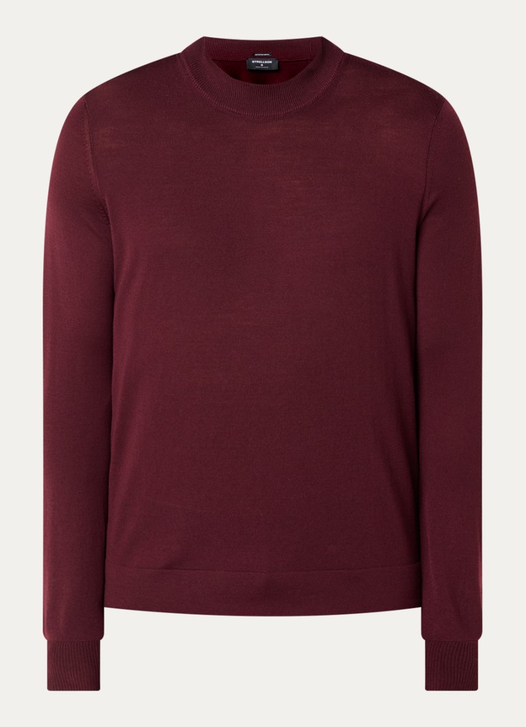 Strellson Heren Marek fijngebreide pullover van wol met col in de kleur Bordeauxrood, maat: M