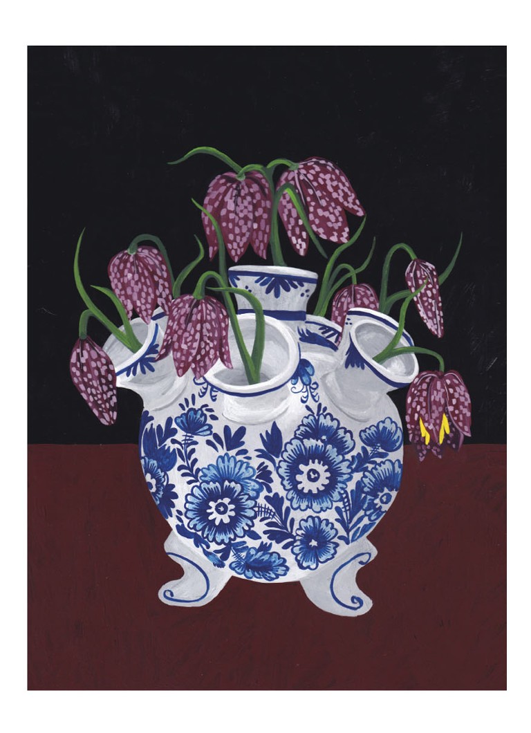 THE POSTER CLUB Meleagris In Tulip Vase, Jaron Su Frittilaria print Zwart - Deal