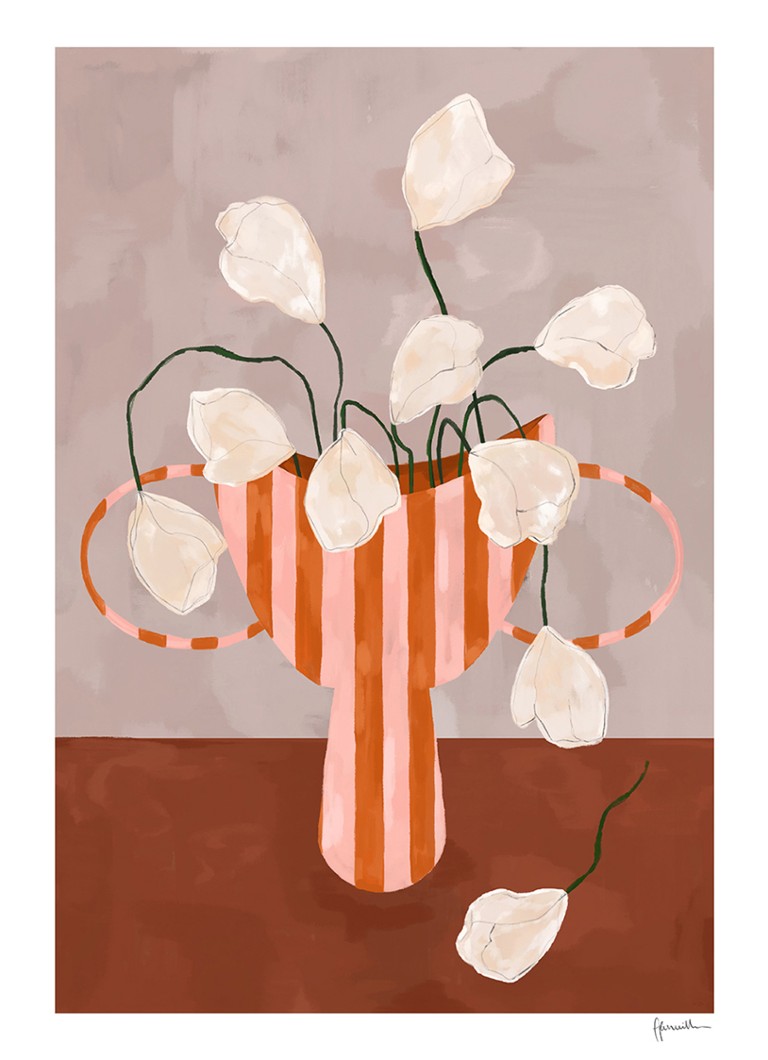 THE POSTER CLUB White Flowers in Striped Vase, Frankie Penwill print Multicolor - Deal