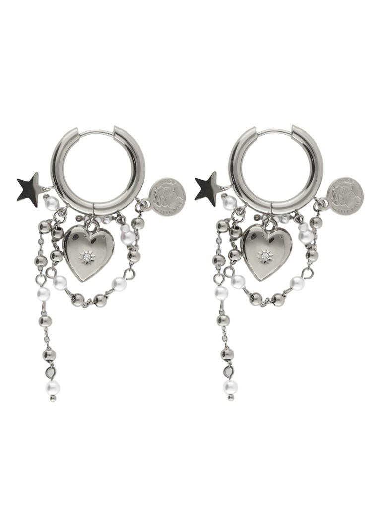 My Jewellery Dames Heart Pearl String oorringen met hangers in de kleur Zilver