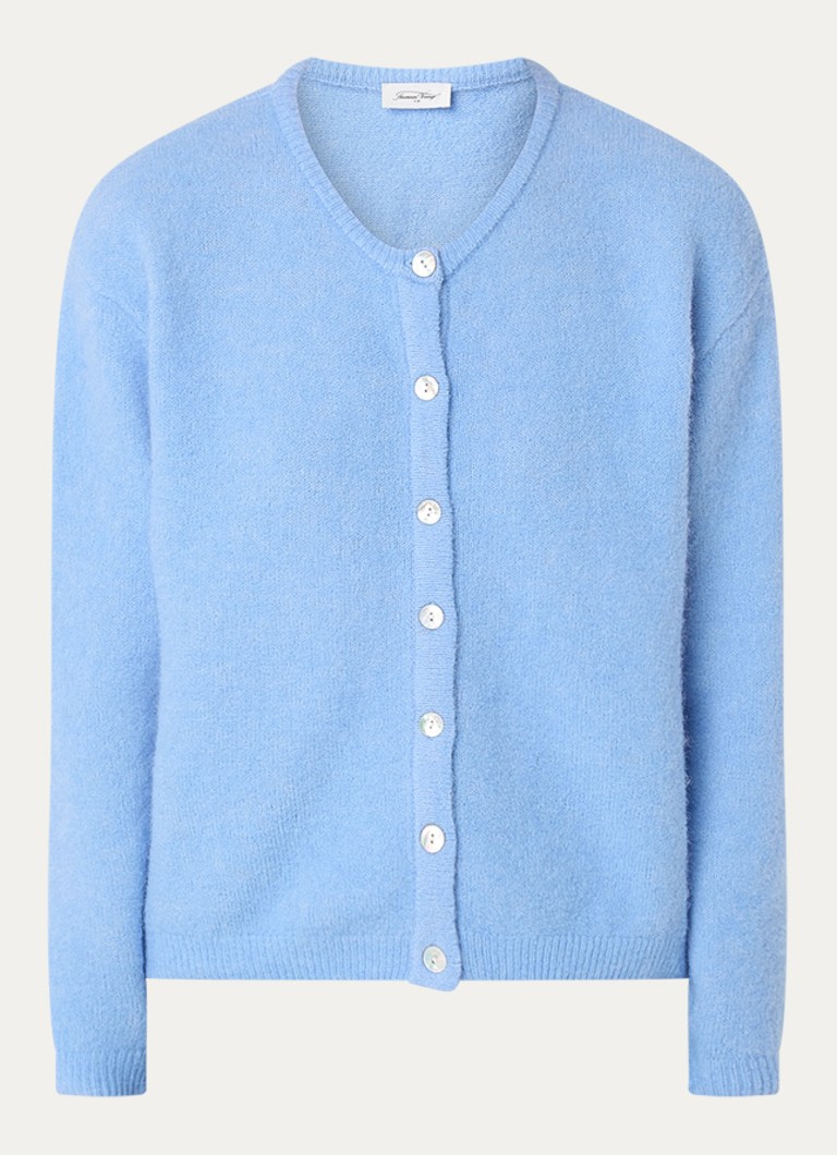 American Vintage Dames Fijngebreid vest in alpaca wolblend in de kleur Blauw, maat: l