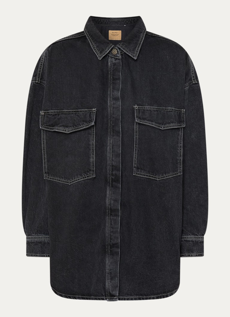 American Vintage Dames Chemise blouse van denim met borstzakken in de kleur Zwart, maat: XS/S