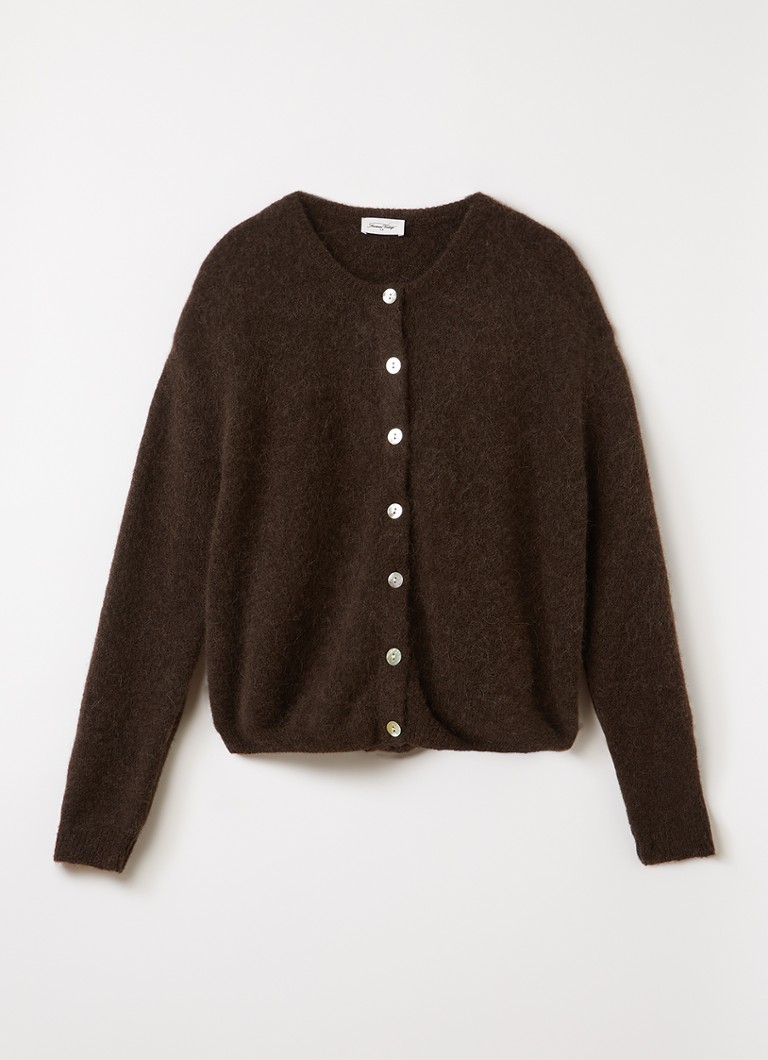 American Vintage Dames Vitow fijngebreid vest in alpaca wolblend in de kleur Donkerbruin, maat: L=140