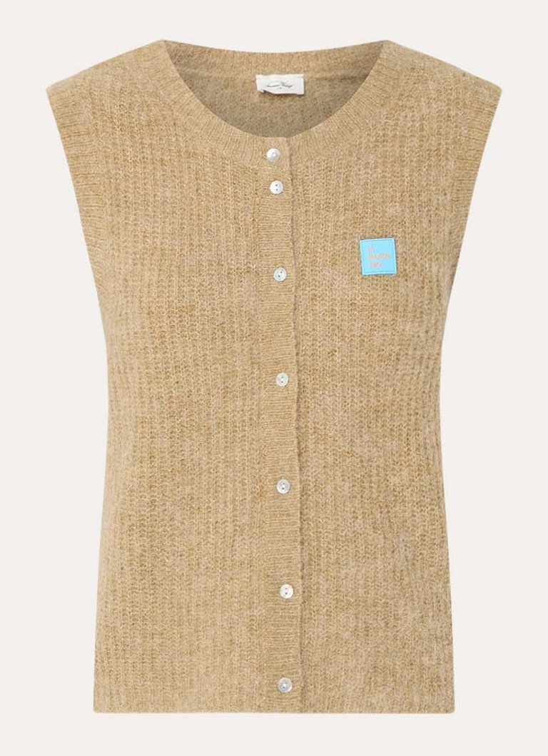 American Vintage Dames East fijngebreid gilet in alpaca wolblend met logo in de kleur Zand, maat: L