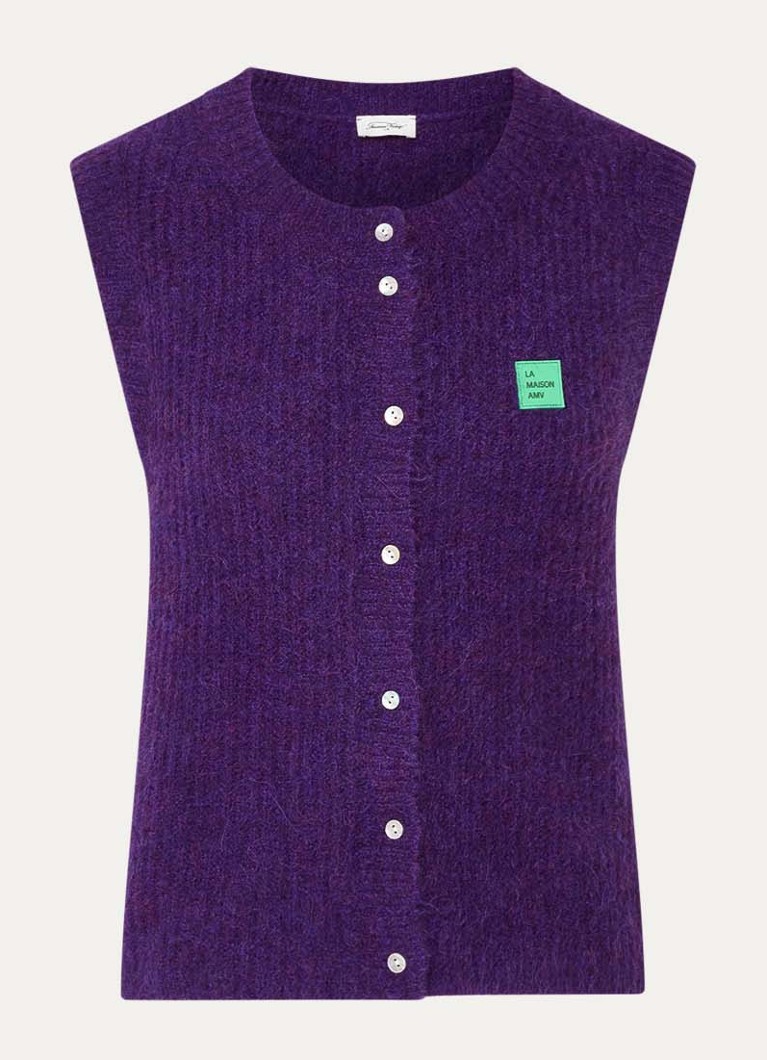 American Vintage Dames East fijngebreid gilet in alpaca wolblend met logo in de kleur Paars, maat: L