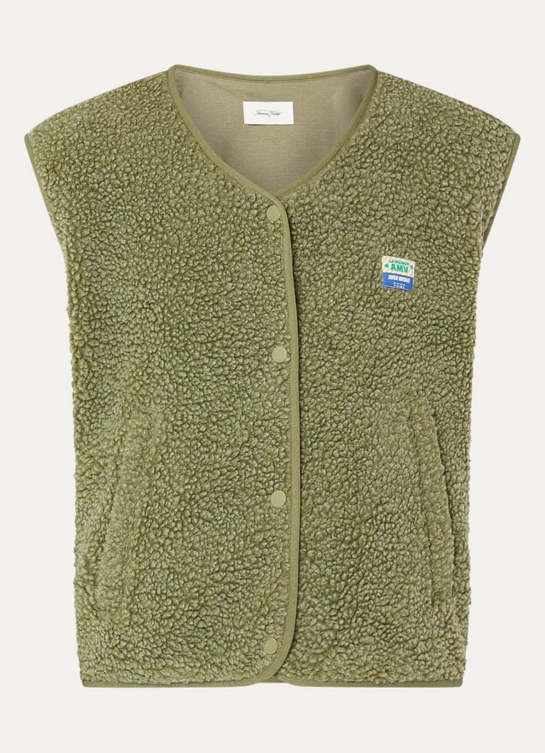 American Vintage Dames Hoktown gilet van teddy met ritszakken in de kleur Khaki, maat: M/L