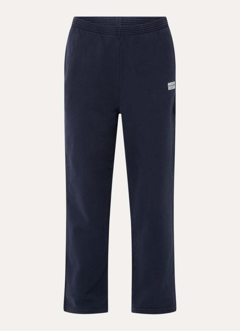 American Vintage Dames Plizzy straight fit joggingbroek met logo in de kleur Donkerblauw, maat: S