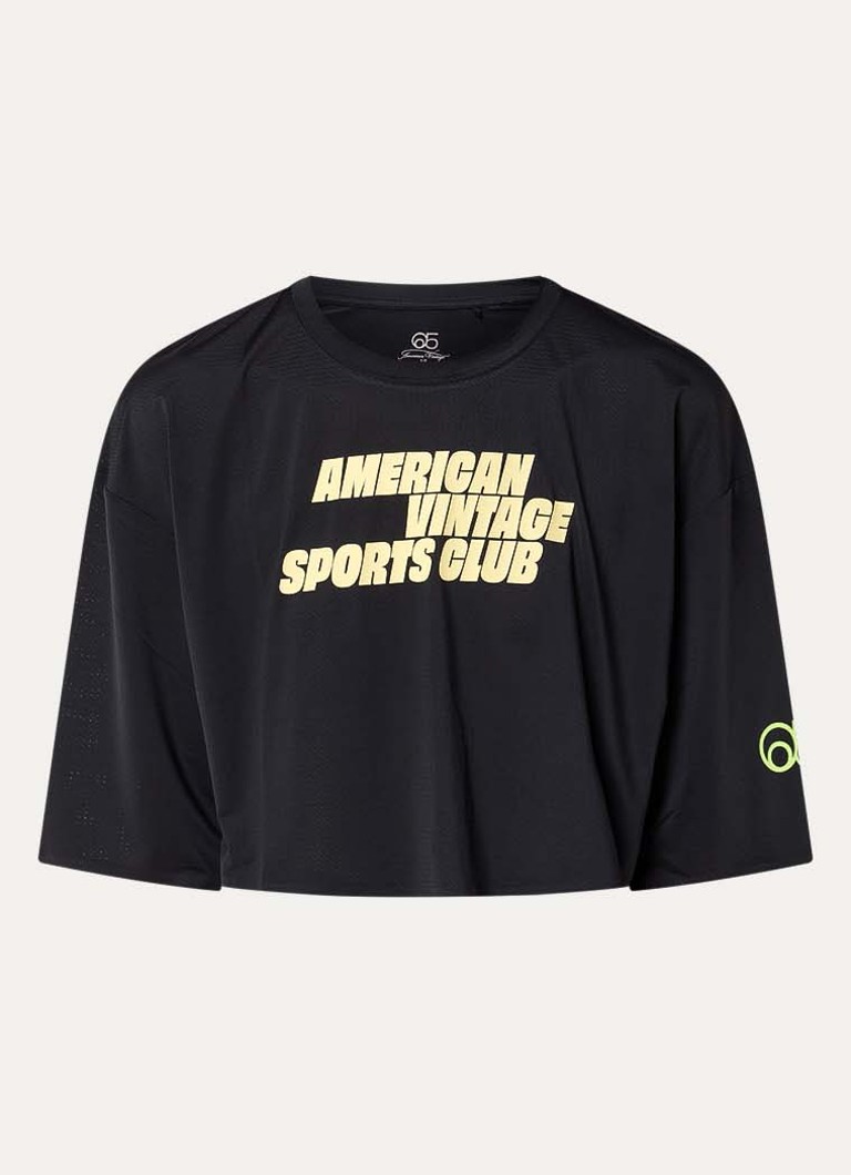 American Vintage Dames Wozza cropped trainings T-shirt met logoprint in de kleur Zwart, maat: L