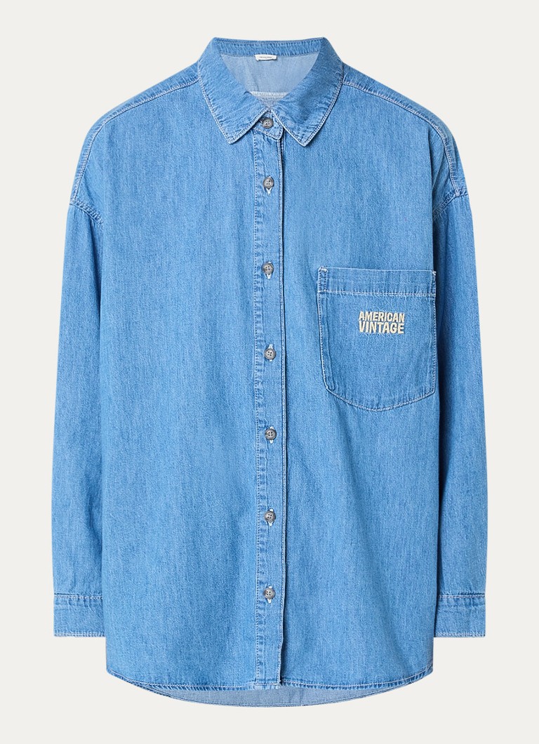 American Vintage Dames Izeway blouse van chambray met logoborduring in de kleur Indigo, maat: M/L