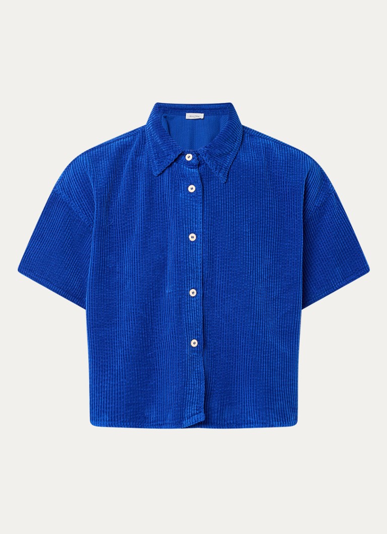 American Vintage Dames Padow cropped blouse van corduroy in de kleur Kobaltblauw, maat: s