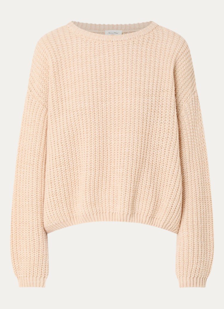 American Vintage Dames Grofgebreide trui in wolblend in de kleur Creme, maat: M/L