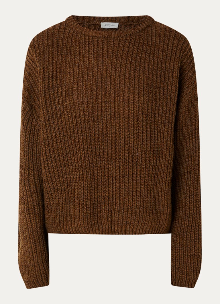 American Vintage Dames Cyro grofgebreide trui in wolblend in de kleur Bruin, maat: XS/S