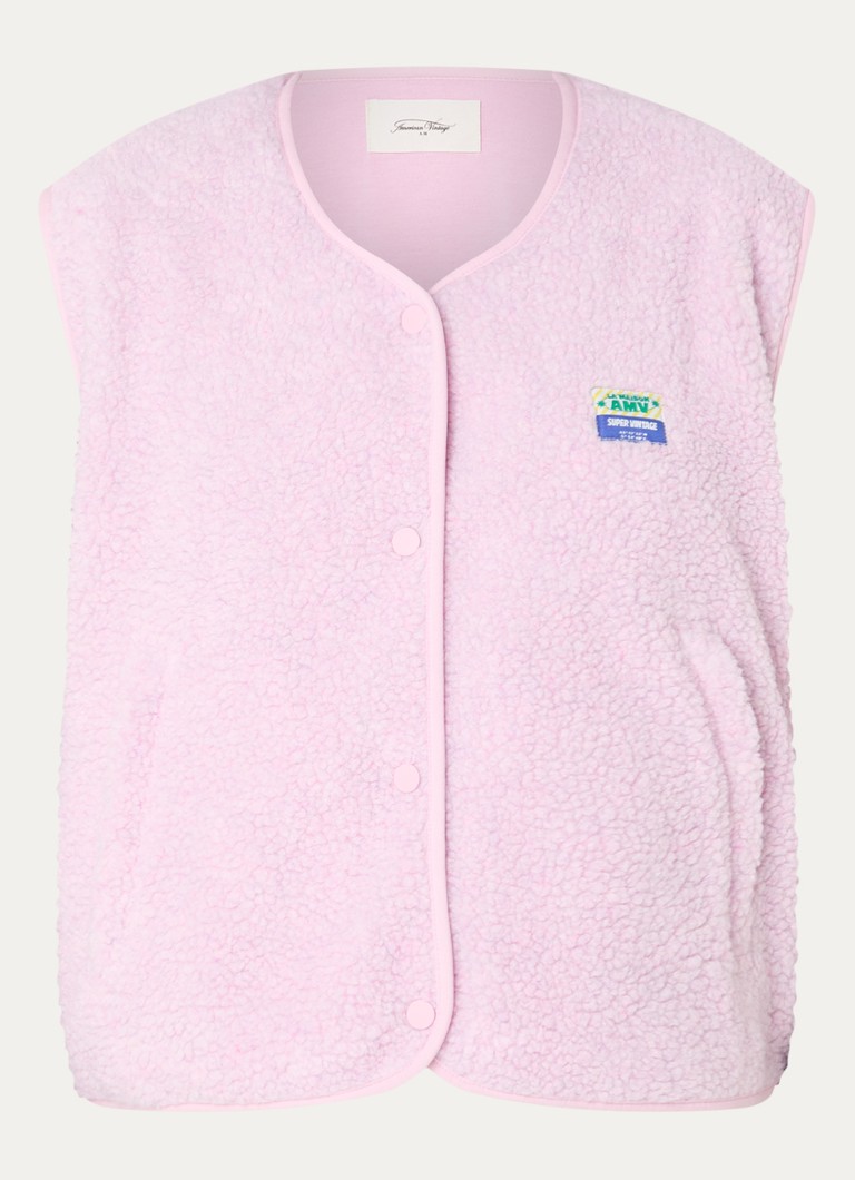 American Vintage Dames Hoktown bodywarmer van imitatiebont met steekzakken in de kleur Lichtroze, maat: M/L