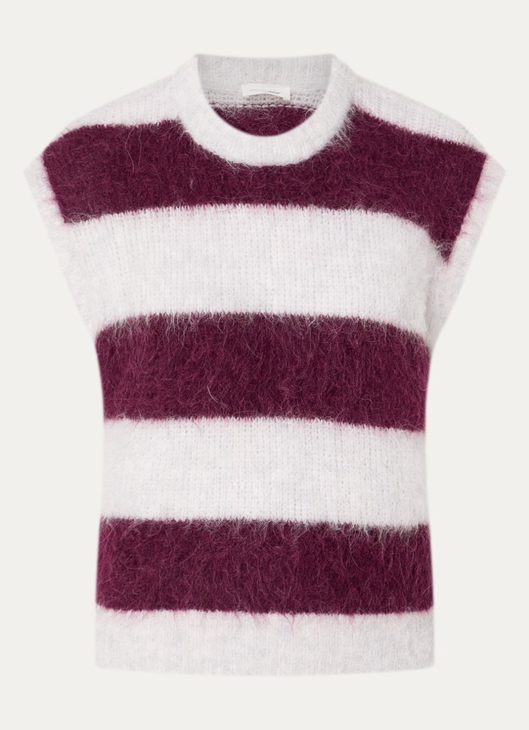 American Vintage Dames Nibyra grofgebreide spencer in wolblend met streepprint in de kleur Aubergine, maat: M/L
