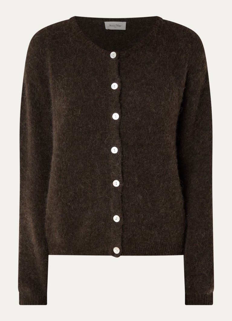American Vintage Dames Fijngebreide trui in alpaca wolblend met ronde hals in de kleur Donkerbruin, maat: ONE SIZE