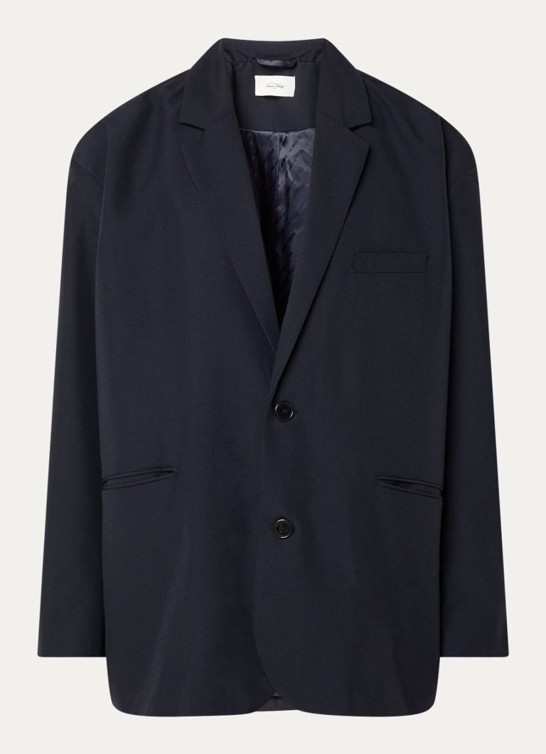 American Vintage Dames Ayany oversized blazer in wolblend met logopatch in de kleur Donkerblauw, maat: XS