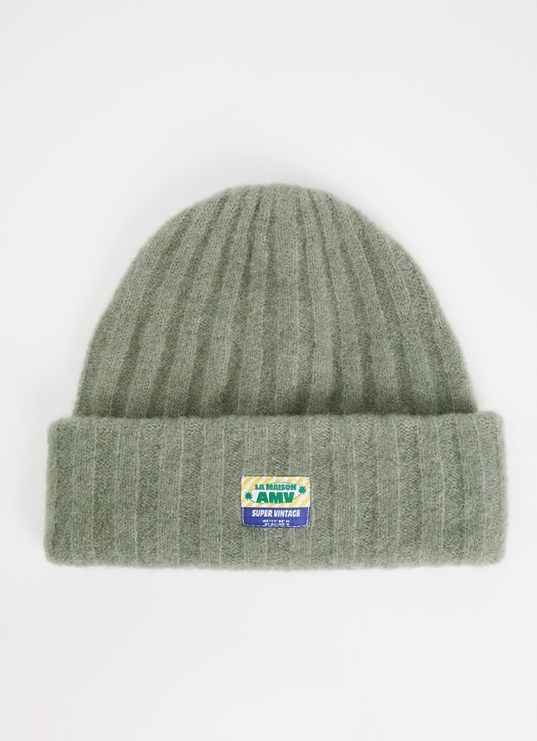 American Vintage Dames Vitow fijngebreide muts in alpaca wolblend in de kleur Lindegroen, maat: OS