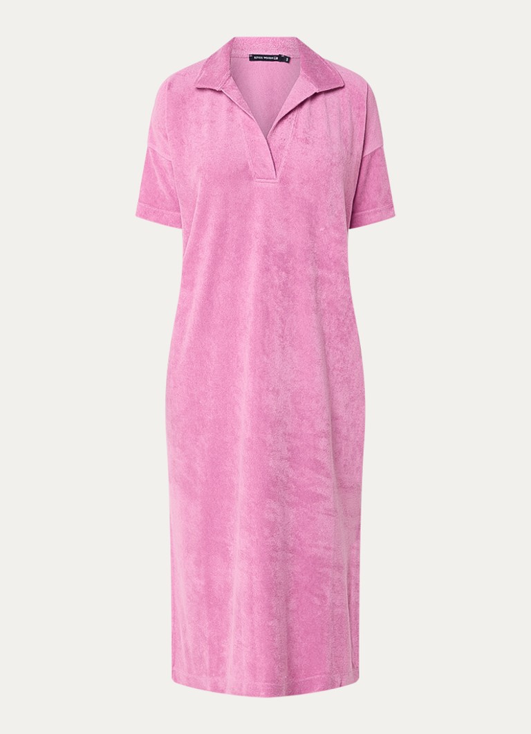 River Woods Dames Midi jurk van badstof met polokraag in de kleur Fuchsia
