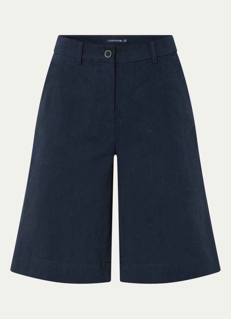 River Woods Dames High waist straight fit korte broek met steekzakken in de kleur Donkerblauw