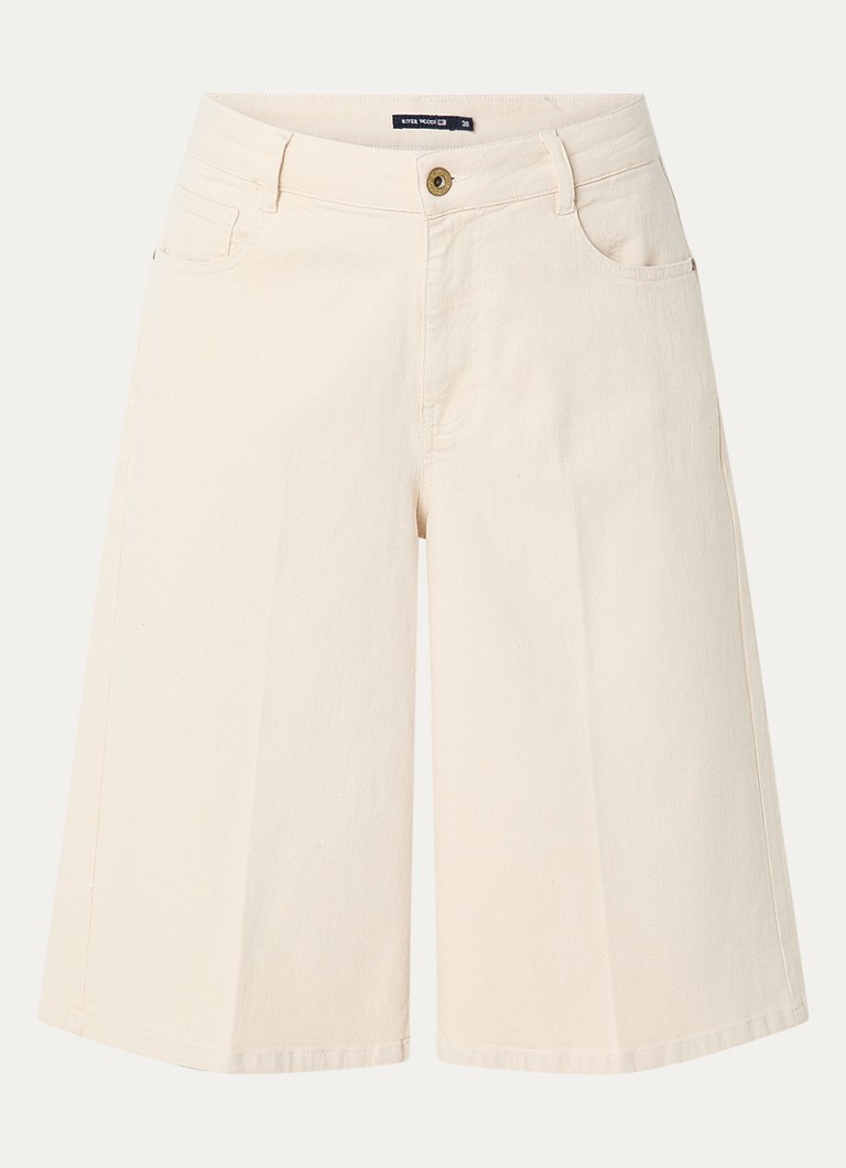 River Woods Dames High waist wide fit korte broek met steekzakken in de kleur Creme