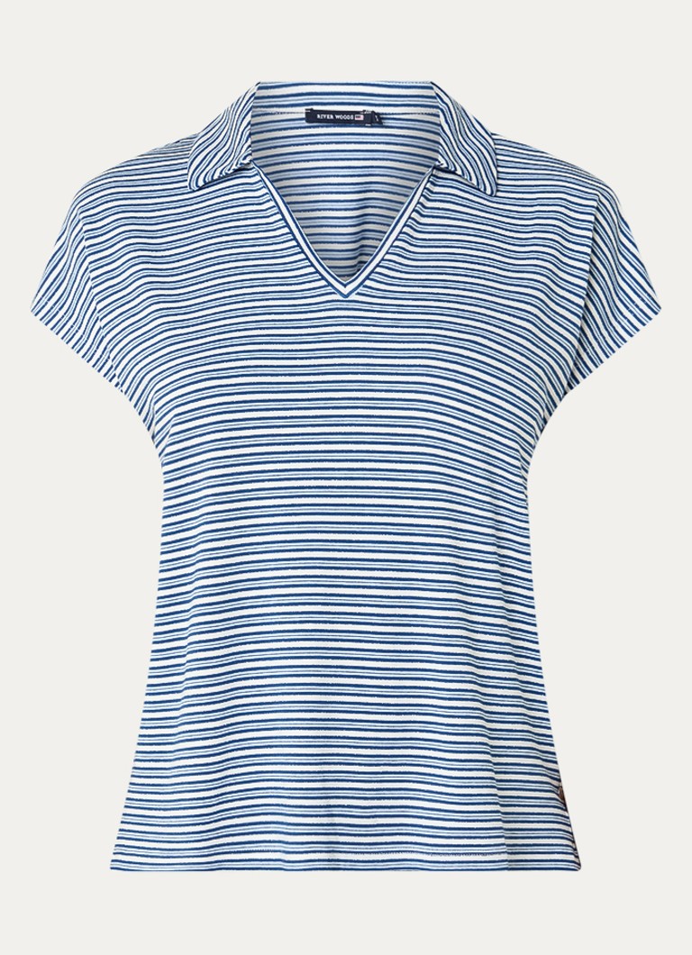 River Woods Dames T-shirt met streepprint en kraag in de kleur Indigo