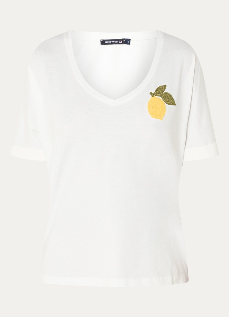River Woods Dames T-shirt met print en V-hals in de kleur Wit