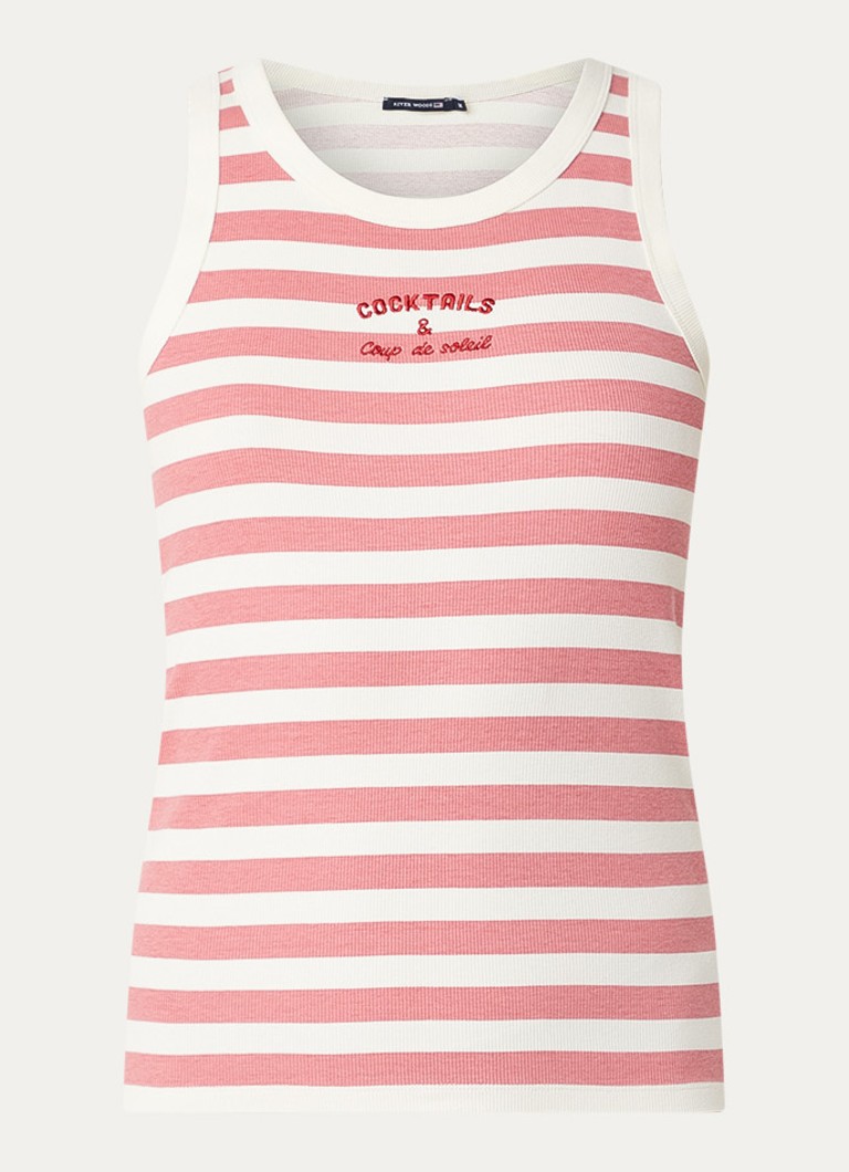 River Woods Dames Tanktop met streepprint en borduring in de kleur Roze