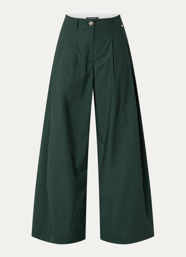 River Woods Dames High waist wide fit pantalon met steekzakken in de kleur Donkergroen