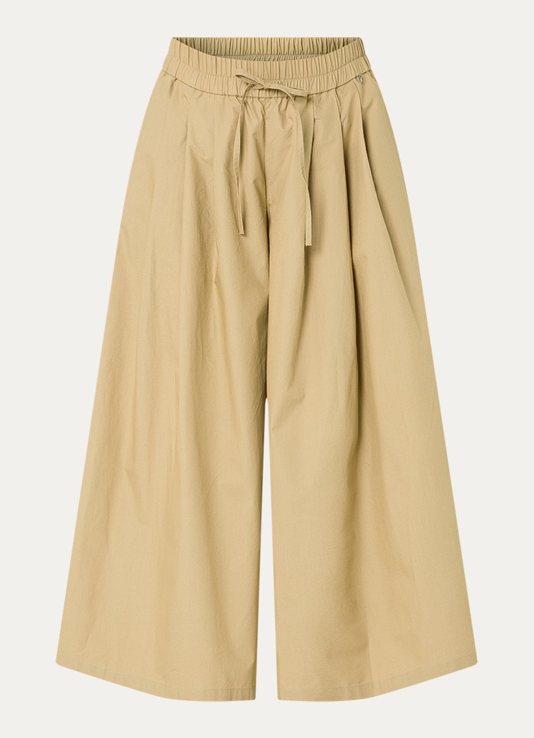 River Woods Dames Poplin mid waist wide fit palazzo broek met steekzakken in de kleur Mosterd