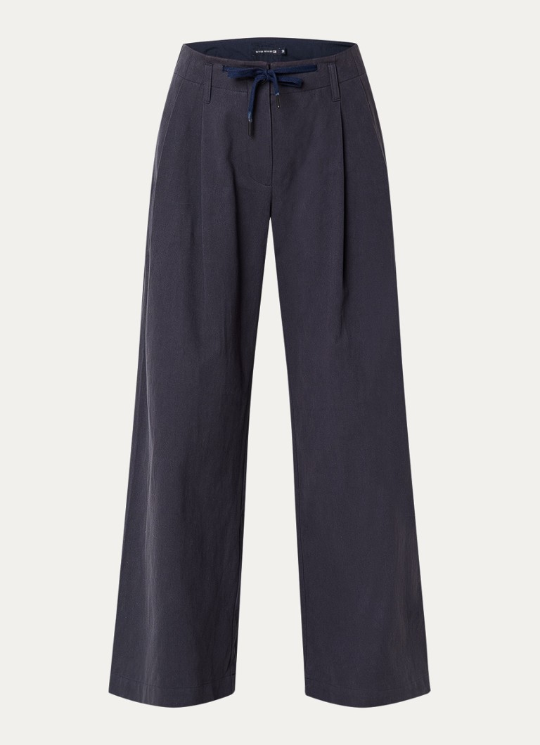 River Woods Dames Mid waist wide fit pantalon met trekkoord in de kleur Donkerblauw