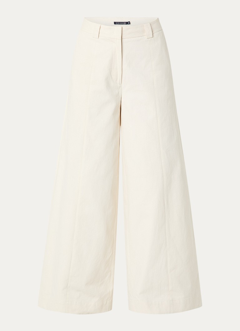 River Woods Dames High waist wide fit palazzo broek met steekzakken in de kleur Gebroken wit