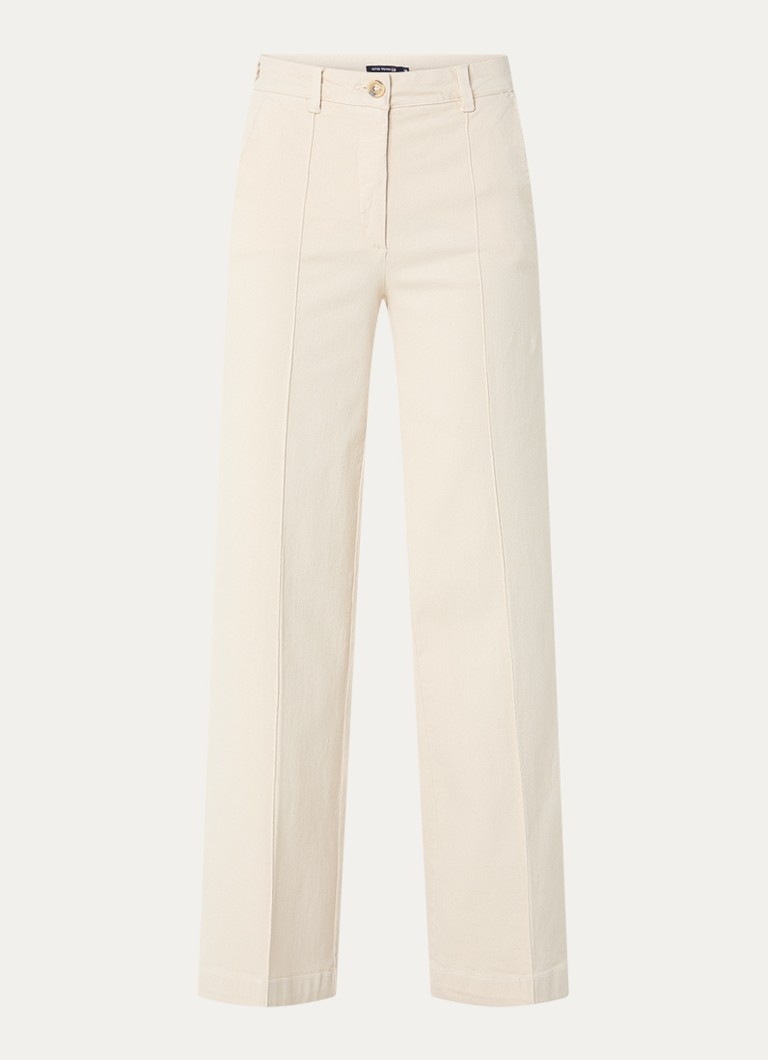 River Woods Dames High waist straight fit broek met steekzakken in de kleur Creme