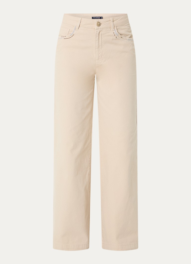 River Woods Dames High waist wide fit pantalon met borduring in de kleur Beige