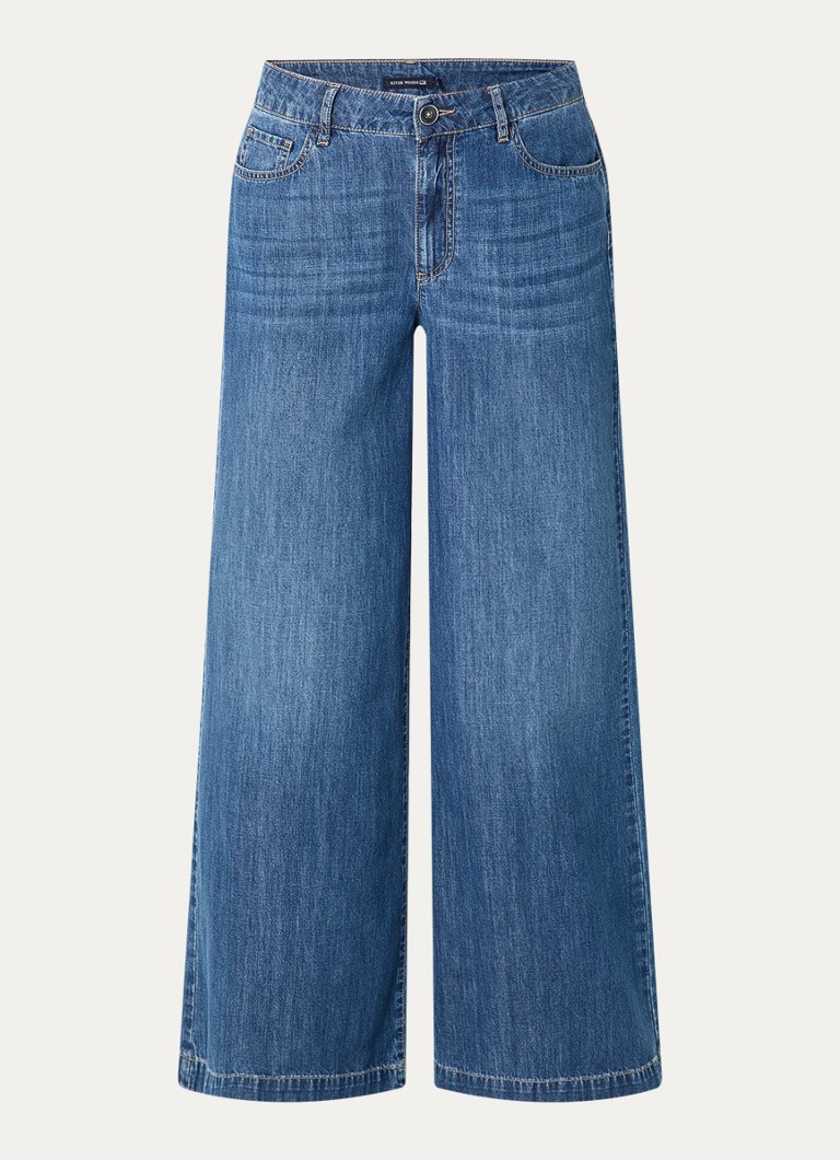 River Woods Dames Mid waist wide fit broek van chambray in de kleur Blauw