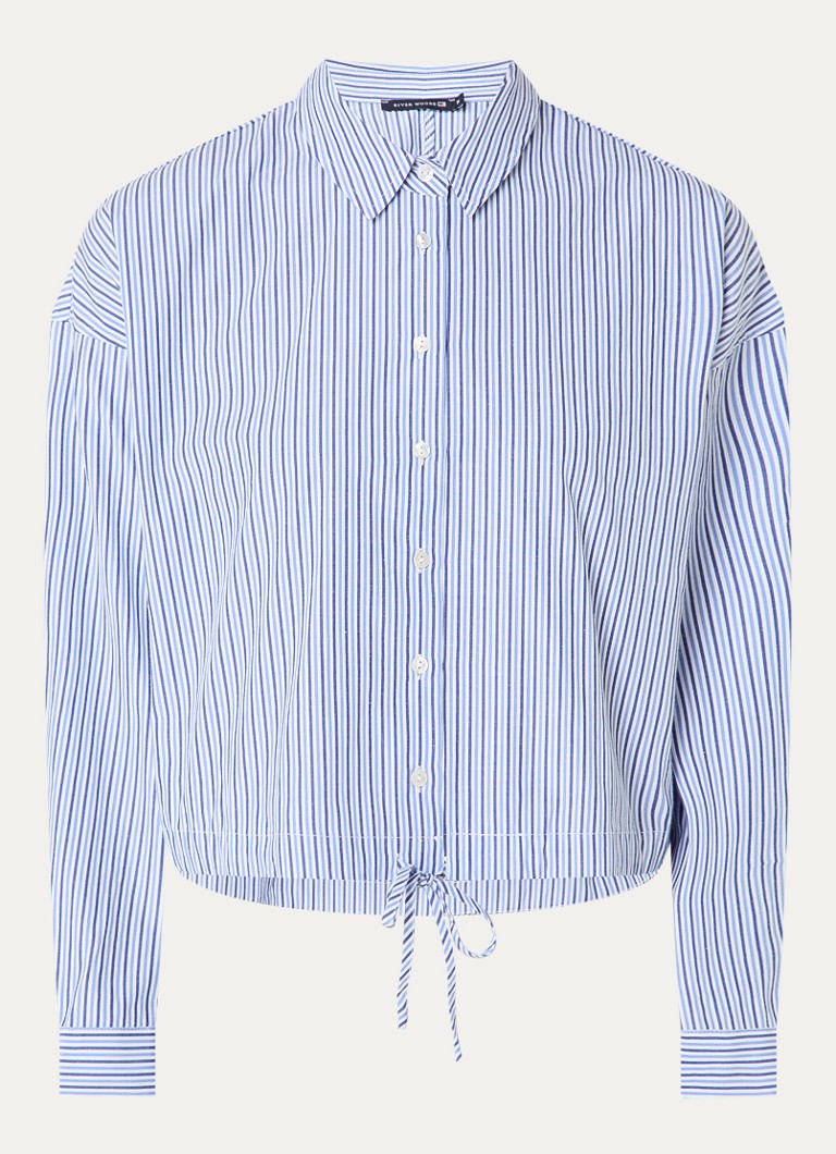 River Woods Dames Blouse met streepprint en strikdetail in de kleur Indigo