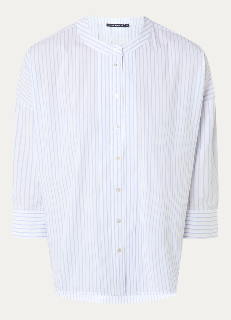 River Woods Dames Blouse met streepprint in linnenblend in de kleur Lichtblauw