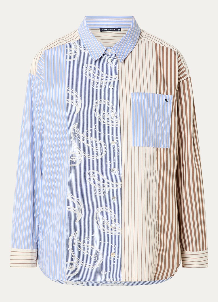 River Woods Dames Blouse met streepprint en borduring in de kleur Blauw