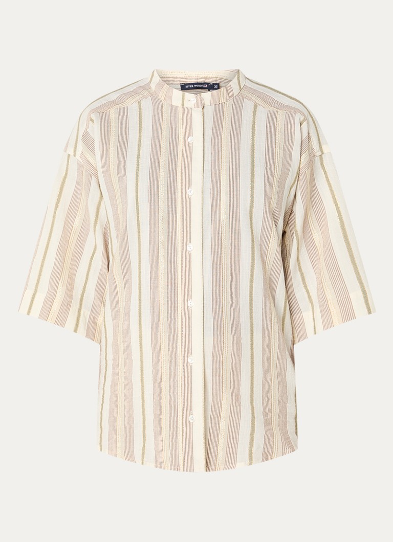 River Woods Dames Blouse met streepprint en lurex in de kleur Beige