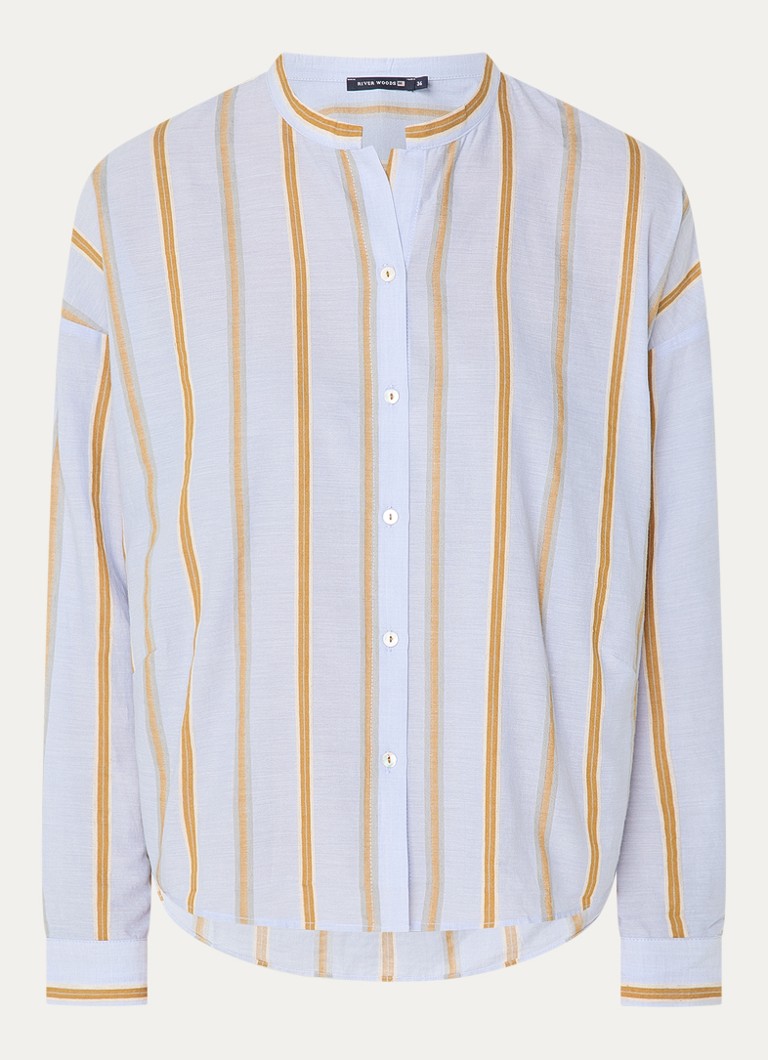 River Woods Dames Blouse in linnenblend met streepprint in de kleur Staalblauw