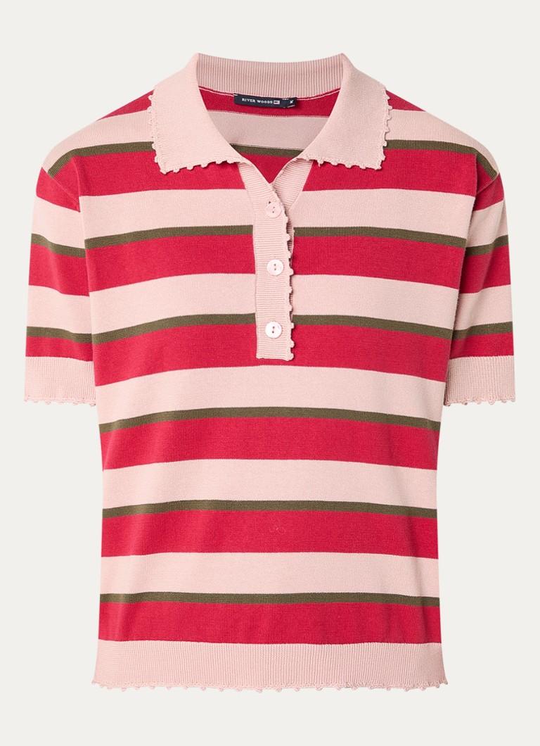 River Woods Dames Fijngebreide polo met streepprint in de kleur Steenrood